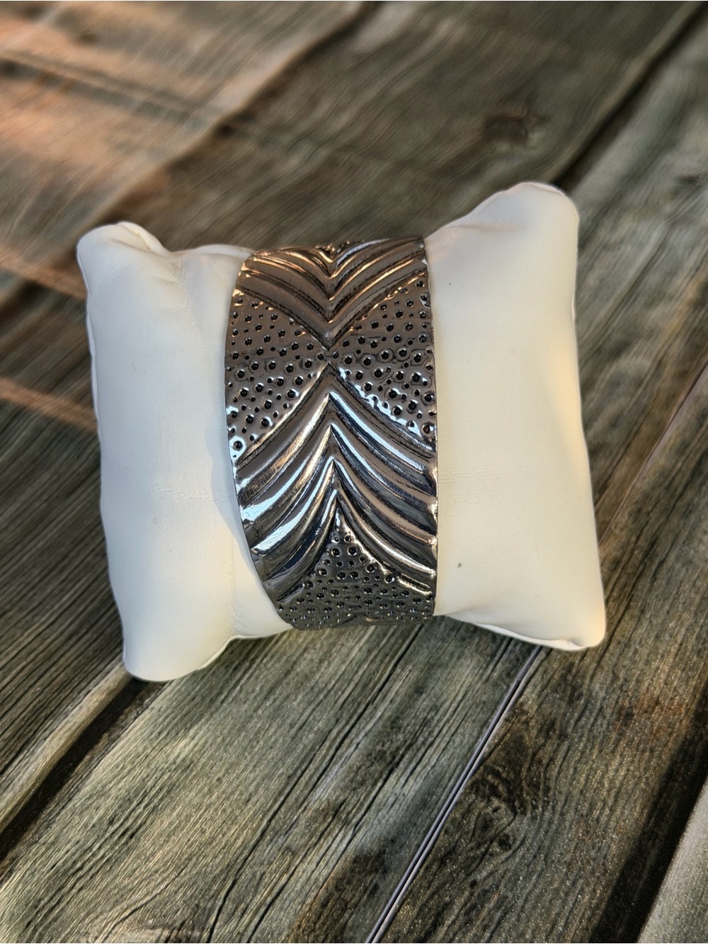 Textured Silver Chevron Cuff Bracelet